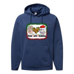 Retro Groovy Peace Love Baseball Christmas Lights Xmas Cool Gift Performance Fleece Hoodie