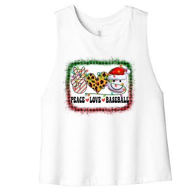 Retro Groovy Peace Love Baseball Christmas Lights Xmas Cool Gift Women's Racerback Cropped Tank