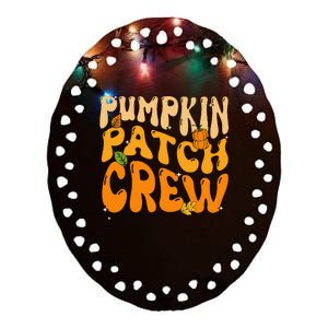 Retro Groovy Pumpkin Patch Crew Thanksgiving Fall Autumn Ceramic Oval Ornament