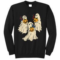 Retro Groovy Pumpkin Ghost Costume Halloween Floral Ghosts Sweatshirt