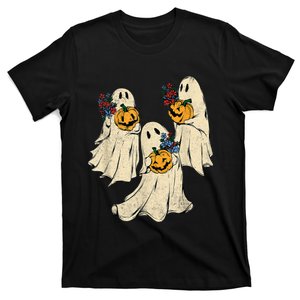 Retro Groovy Pumpkin Ghost Costume Halloween Floral Ghosts T-Shirt