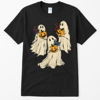 Retro Groovy Pumpkin Ghost Costume Halloween Floral Ghosts Tall T-Shirt