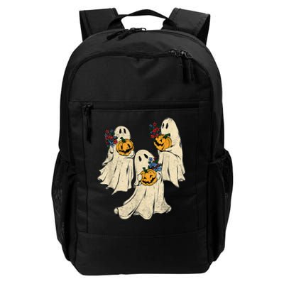 Retro Groovy Pumpkin Ghost Costume Halloween Floral Ghosts Daily Commute Backpack