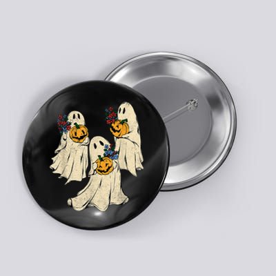 Retro Groovy Pumpkin Ghost Costume Halloween Floral Ghosts Button