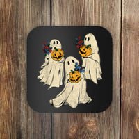 Retro Groovy Pumpkin Ghost Costume Halloween Floral Ghosts Coaster