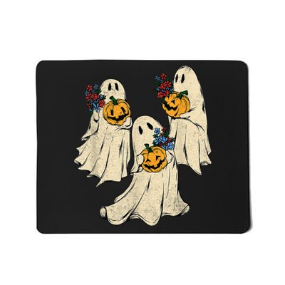 Retro Groovy Pumpkin Ghost Costume Halloween Floral Ghosts Mousepad