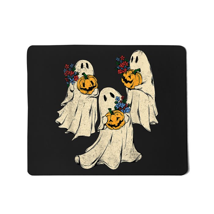 Retro Groovy Pumpkin Ghost Costume Halloween Floral Ghosts Mousepad