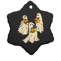 Retro Groovy Pumpkin Ghost Costume Halloween Floral Ghosts Ceramic Star Ornament