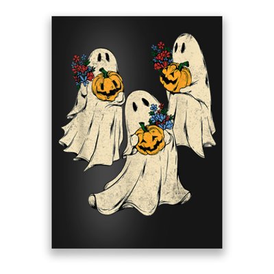 Retro Groovy Pumpkin Ghost Costume Halloween Floral Ghosts Poster