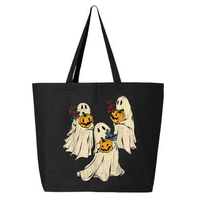 Retro Groovy Pumpkin Ghost Costume Halloween Floral Ghosts 25L Jumbo Tote