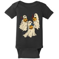 Retro Groovy Pumpkin Ghost Costume Halloween Floral Ghosts Baby Bodysuit