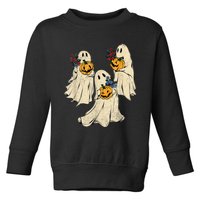 Retro Groovy Pumpkin Ghost Costume Halloween Floral Ghosts Toddler Sweatshirt