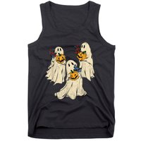 Retro Groovy Pumpkin Ghost Costume Halloween Floral Ghosts Tank Top