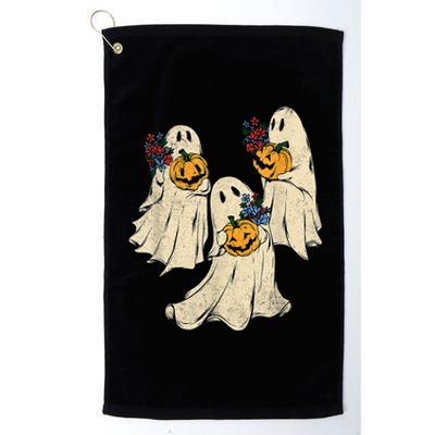 Retro Groovy Pumpkin Ghost Costume Halloween Floral Ghosts Platinum Collection Golf Towel