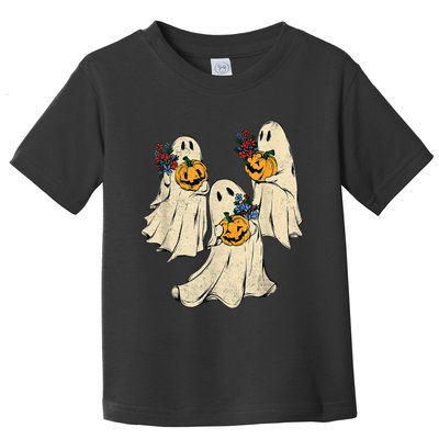 Retro Groovy Pumpkin Ghost Costume Halloween Floral Ghosts Toddler T-Shirt