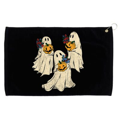 Retro Groovy Pumpkin Ghost Costume Halloween Floral Ghosts Grommeted Golf Towel