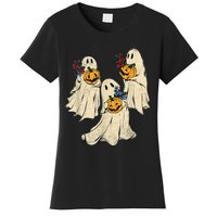 Retro Groovy Pumpkin Ghost Costume Halloween Floral Ghosts Women's T-Shirt