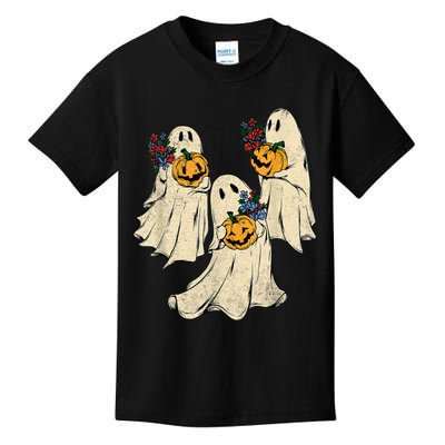 Retro Groovy Pumpkin Ghost Costume Halloween Floral Ghosts Kids T-Shirt