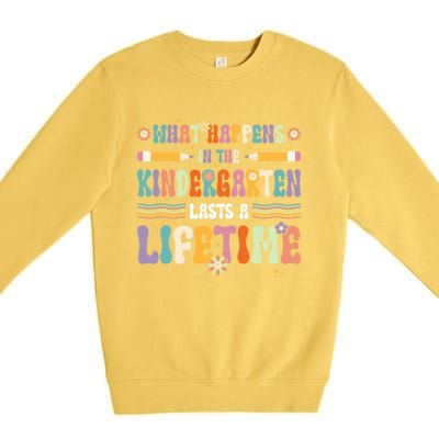 Retro Groovy Preschool Kindergarten Teacher Great Gift Premium Crewneck Sweatshirt