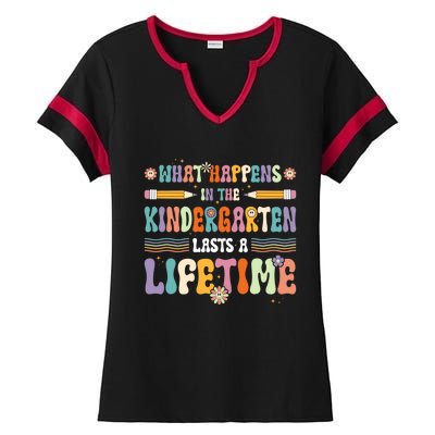 Retro Groovy Preschool Kindergarten Teacher Great Gift Ladies Halftime Notch Neck Tee