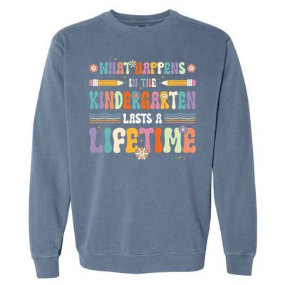 Retro Groovy Preschool Kindergarten Teacher Great Gift Garment-Dyed Sweatshirt