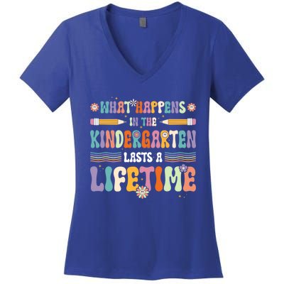 Retro Groovy Preschool Kindergarten Teacher Great Gift Women's V-Neck T-Shirt