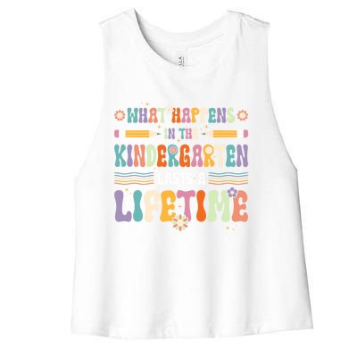 Retro Groovy Preschool Kindergarten Teacher Great Gift Women's Racerback Cropped Tank