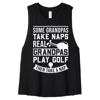 Real Grandpas Play Golf Funny Golf Grandpa Gifts Golfers Women's Racerback Cropped Tank