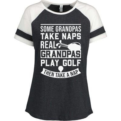 Real Grandpas Play Golf Funny Golf Grandpa Gifts Golfers Enza Ladies Jersey Colorblock Tee