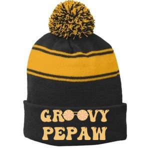 Retro Groovy Pepaw Grandpa Hippie Family Matching Father Day Stripe Pom Pom Beanie