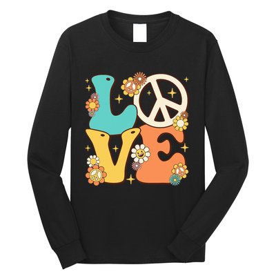 Retro Groovy Peace Sign Love 60s 70s Costume Hippie Theme Long Sleeve Shirt