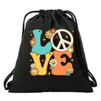 Retro Groovy Peace Sign Love 60s 70s Costume Hippie Theme Drawstring Bag