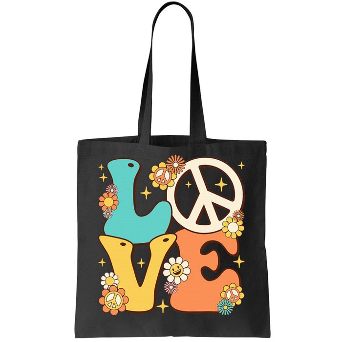 Retro Groovy Peace Sign Love 60s 70s Costume Hippie Theme Tote Bag