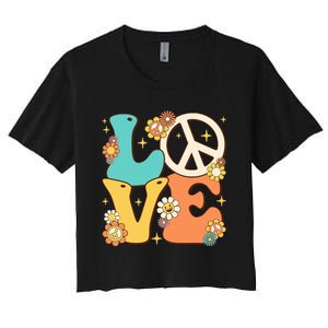 Retro Groovy Peace Sign Love 60s 70s Costume Hippie Theme Women's Crop Top Tee