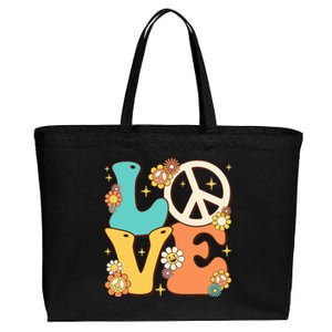 Retro Groovy Peace Sign Love 60s 70s Costume Hippie Theme Cotton Canvas Jumbo Tote