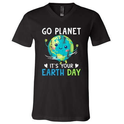 Retro Go Planet It's Your Earth Day V-Neck T-Shirt