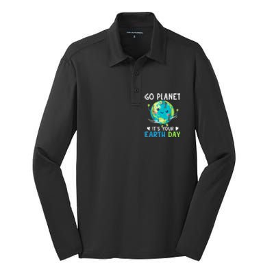 Retro Go Planet It's Your Earth Day Silk Touch Performance Long Sleeve Polo