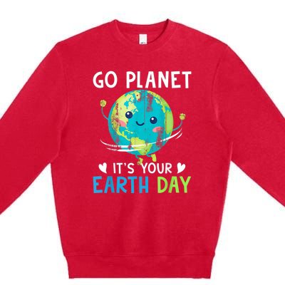 Retro Go Planet It's Your Earth Day Premium Crewneck Sweatshirt