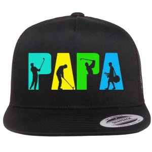 Retro Golfing Papa Golfer Golf Gifts For Fathers Day Flat Bill Trucker Hat