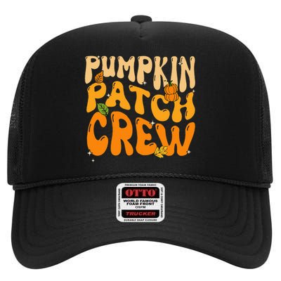 Retro Groovy Pumpkin Patch Crew Thanksgiving Fall Autumn High Crown Mesh Back Trucker Hat