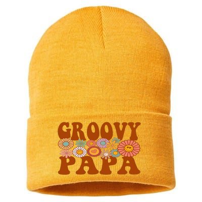 Retro Groovy Papa Matching Family 1st Birthday Party Sustainable Knit Beanie