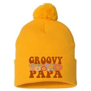 Retro Groovy Papa Matching Family 1st Birthday Party Pom Pom 12in Knit Beanie