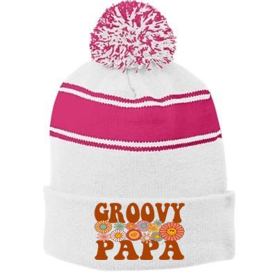 Retro Groovy Papa Matching Family 1st Birthday Party Stripe Pom Pom Beanie