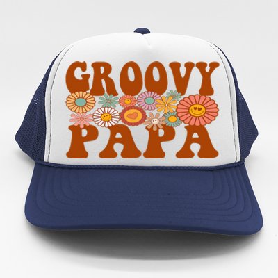 Retro Groovy Papa Matching Family 1st Birthday Party Trucker Hat