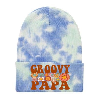 Retro Groovy Papa Matching Family 1st Birthday Party Tie Dye 12in Knit Beanie