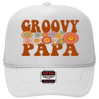 Retro Groovy Papa Matching Family 1st Birthday Party High Crown Mesh Back Trucker Hat