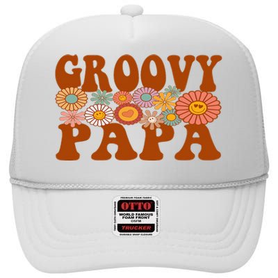 Retro Groovy Papa Matching Family 1st Birthday Party High Crown Mesh Back Trucker Hat