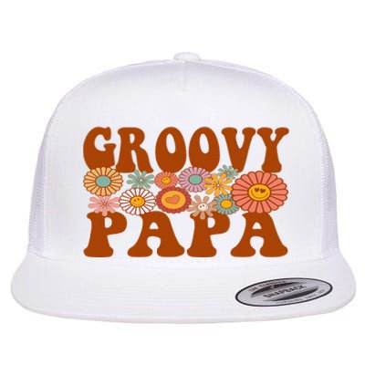 Retro Groovy Papa Matching Family 1st Birthday Party Flat Bill Trucker Hat