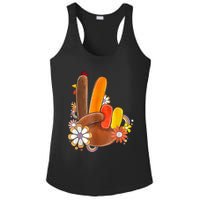 Retro Groovy Peace Turkey Grateful Hand Sign Thanksgiving Ladies PosiCharge Competitor Racerback Tank