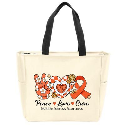 Retro Groovy Peace Love Cure Multiple Sclerosis Awareness Zip Tote Bag